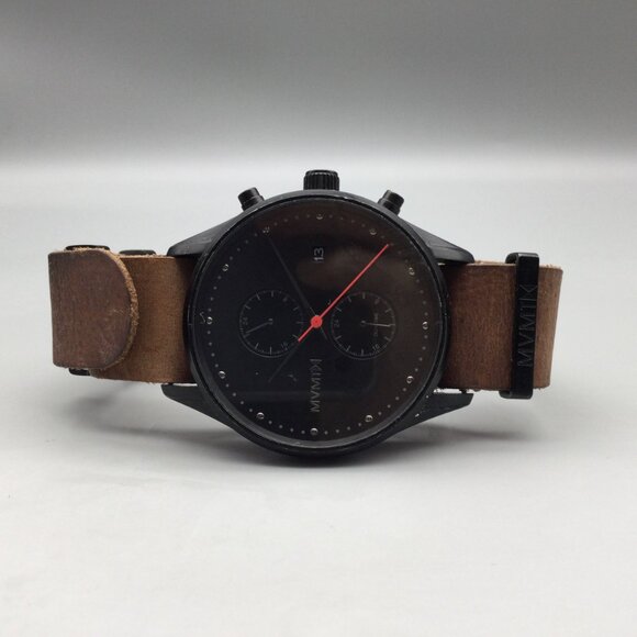 MVMT Outback Chronograph Watch Men 42mm Black Date Leather Band New Battery - Picture 5 of 15